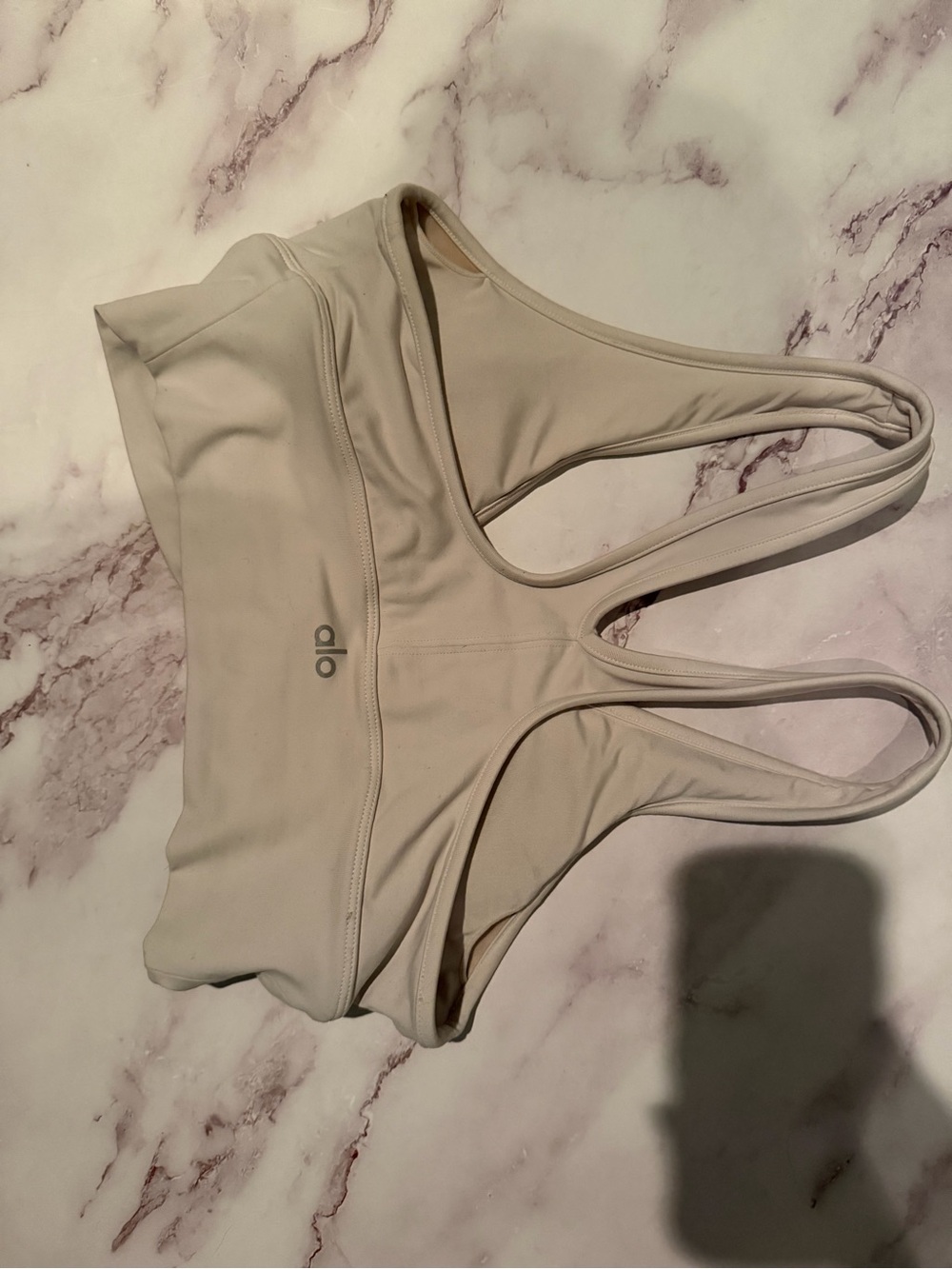 Alo Cinched Ivory Racerback Sports Bra - Picture 4 of 5